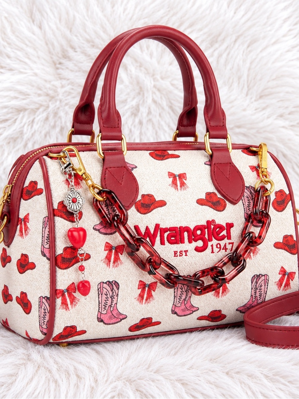 NWT Wrangler Western Print Satchel Handbag – Cream & Red